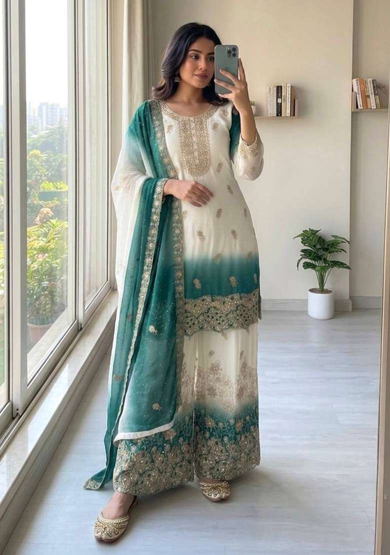 Rama Embroidery Georgette Palazzo Set - Indya