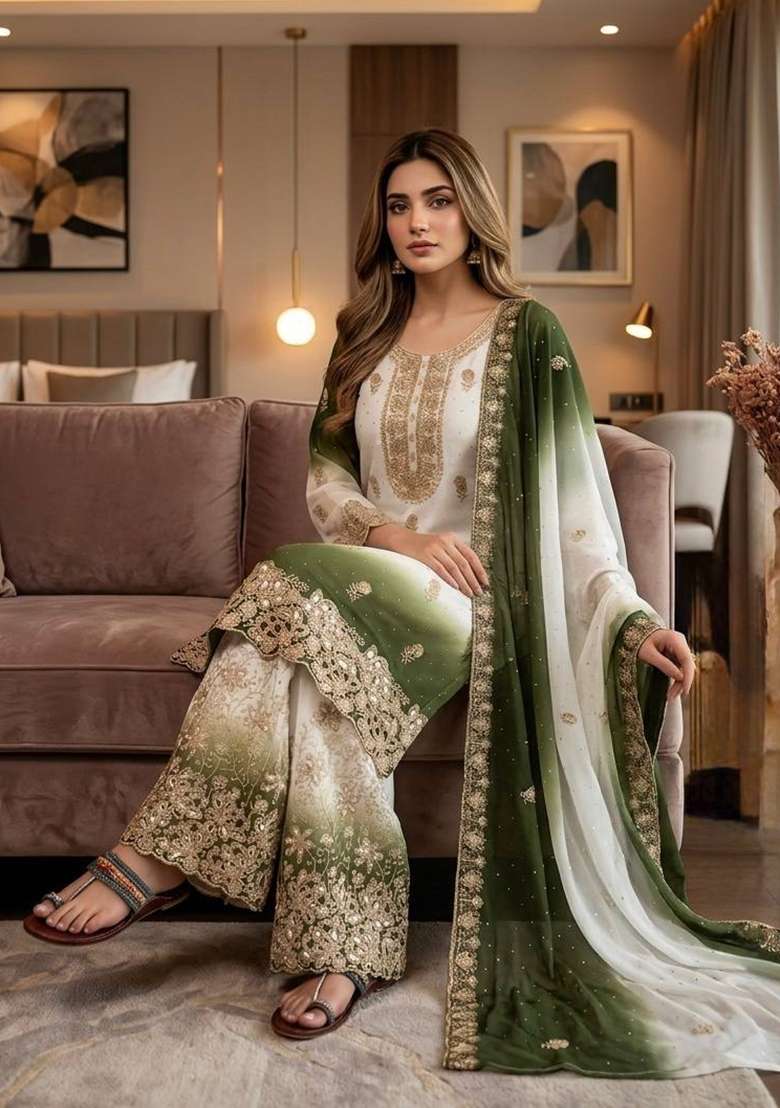 Mehendi Embroidery Georgette Palazzo Set - Indya