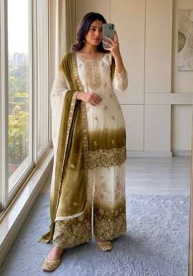 Mustard Embroidery Georgette Palazzo Set