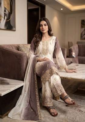 Brown Embroidery Georgette Palazzo Set