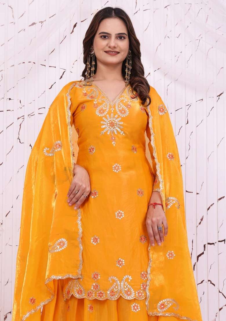 Yellow Embroidery Fendi Palazzo Set - Indya