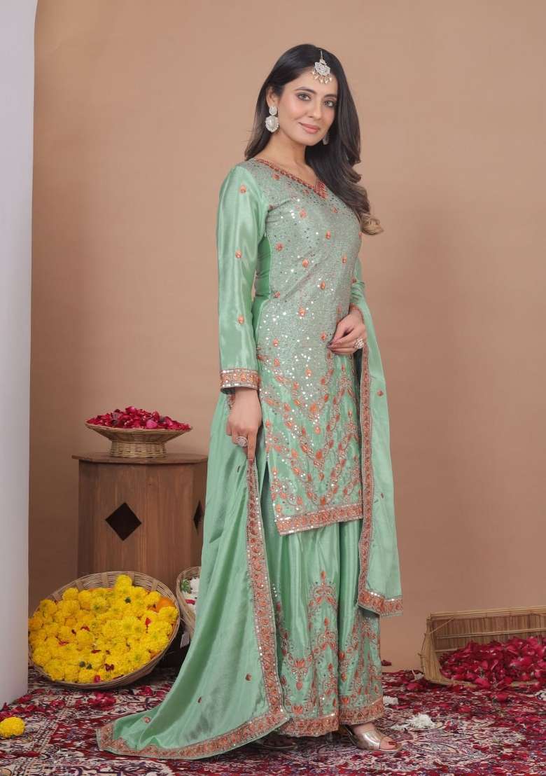 Pista Embroidery Chinon Palazzo Set - Indya