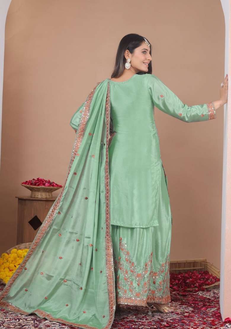 Pista Embroidery Chinon Palazzo Set - Indya