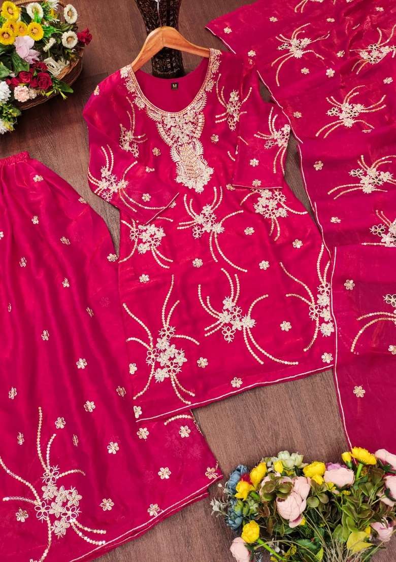 Pink Embroidery Fendi Palazzo Set - Indya