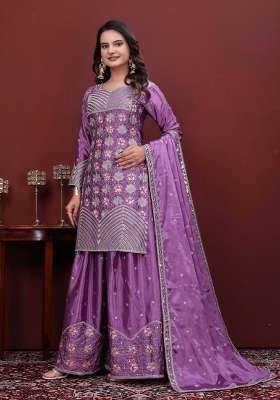 Lavender Embroidery Chinon Palazzo Set