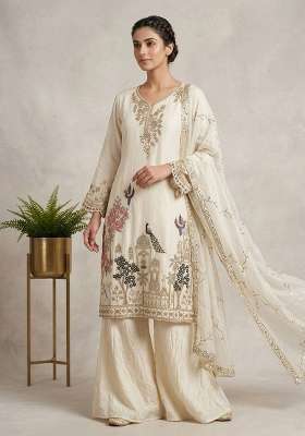 Off White Embroidery Fendi Palazzo Set