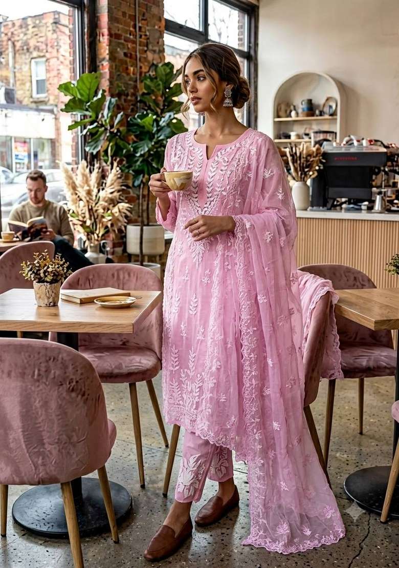 Pink Embroidery Jimmy Choo Kurta Set - Indya