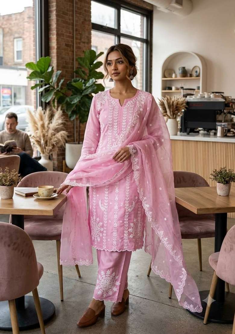 Pink Embroidery Jimmy Choo Kurta Set - Indya