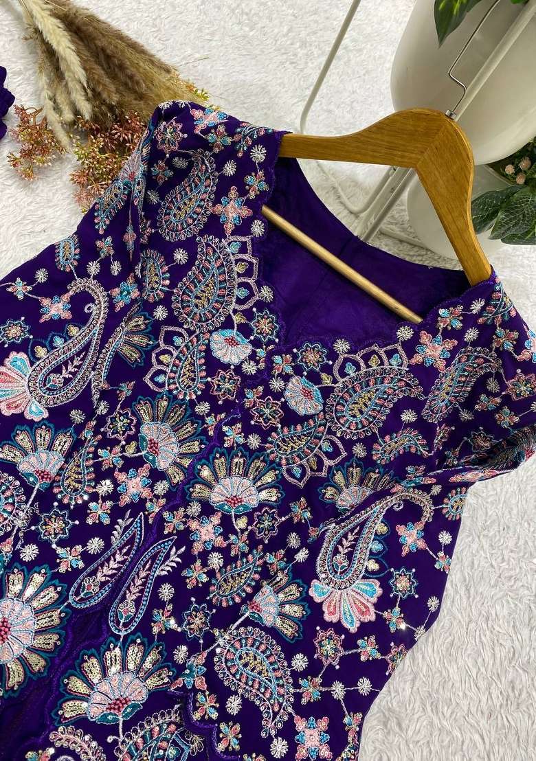 Blue Embroidery Georgette Palazzo Set - Indya