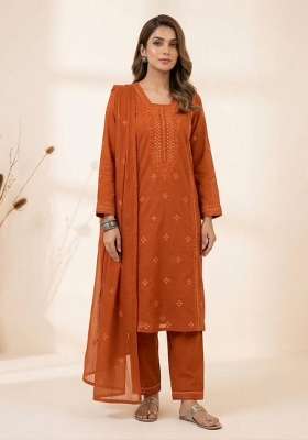 Orange Embroidery Roman Kurta Set
