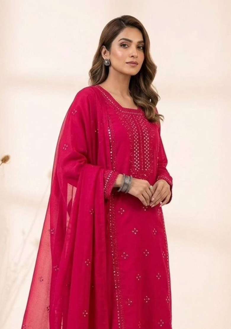 Pink Embroidery Roman Kurta Set - Indya