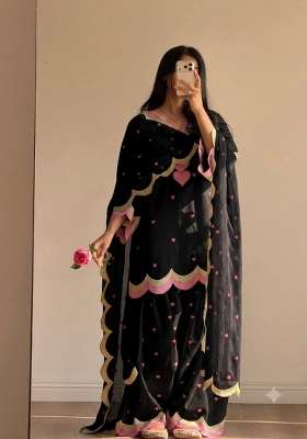 Black Embroidery Chanderi Palazzo Set
