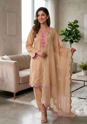 Cream Embroidery Chanderi Palazzo Set