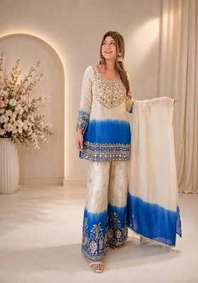 Blue Embroidery Georgette Palazzo Set