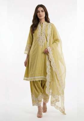 Yellow Embroidery Roman Kurta Set