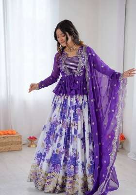 Purple Embroidery Georgette Palazzo Set