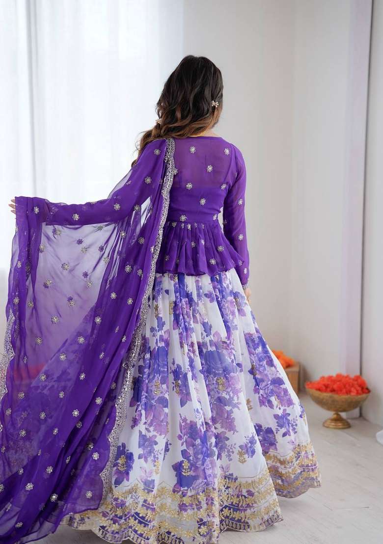 Purple Embroidery Georgette Palazzo Set - Indya