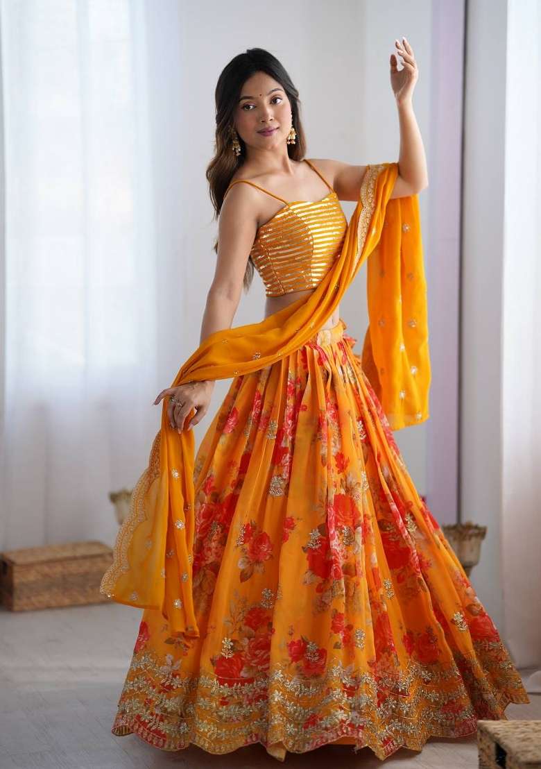 Yellow Embroidery Georgette Palazzo Set - Indya