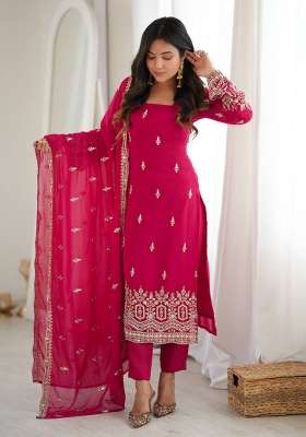 Pink Embroidery Georgette Kurta Set