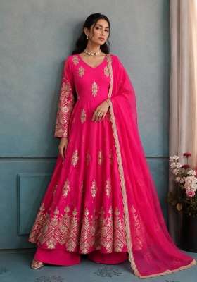 Pink Embroidery Georgette Gown Set