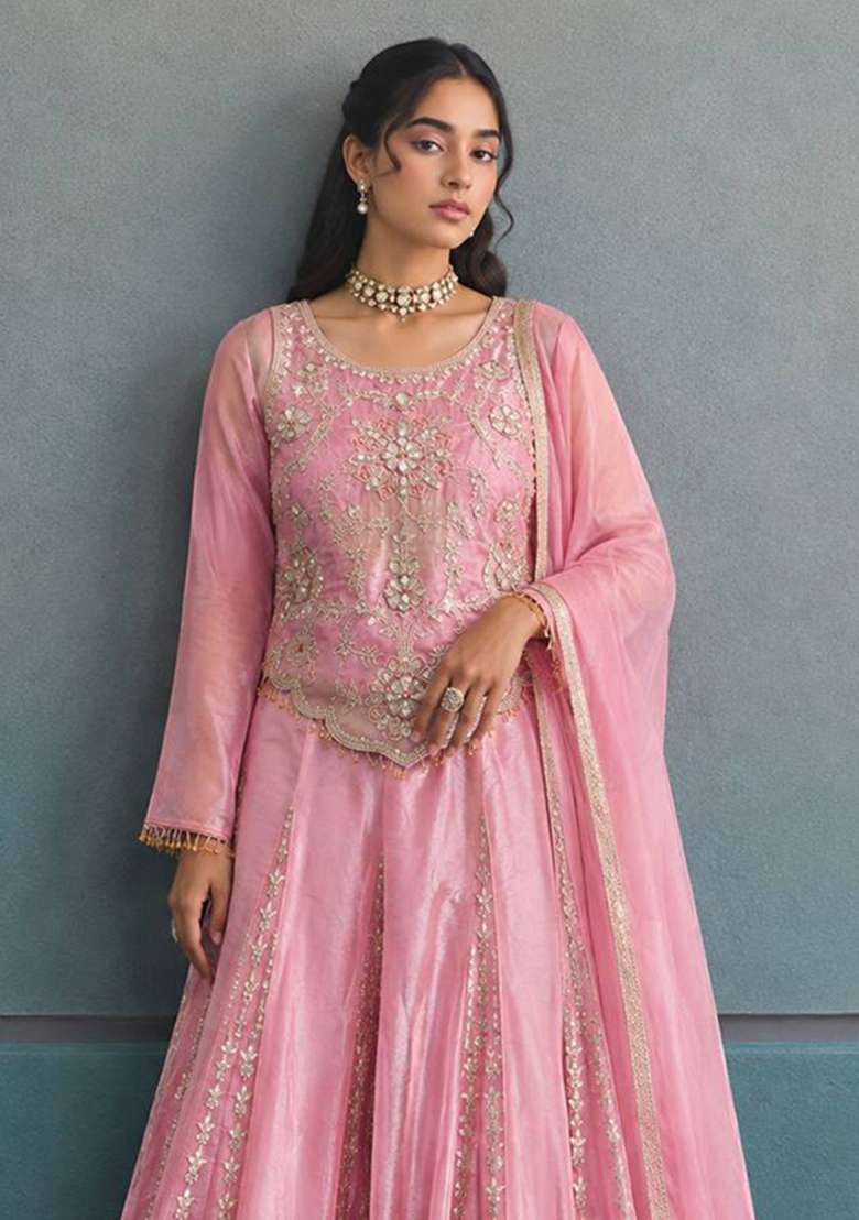 Pink Embroidery Fendi Palazzo Set - Indya