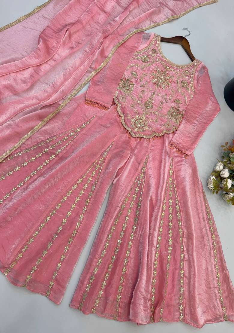 Pink Embroidery Fendi Palazzo Set - Indya