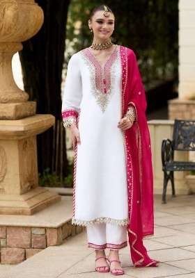 White Embroidery Chinon Palazzo Set