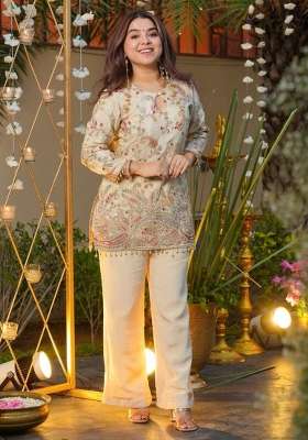 White Embroidery Crepe Kurta Set