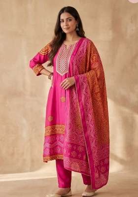 Pink Embroidery Chinon Kurta Set