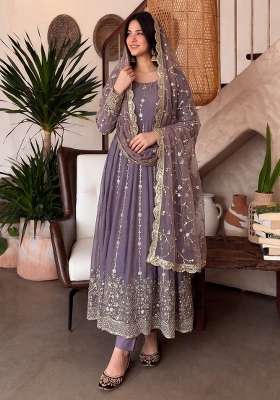Grey Embroidery Fendi Gown Set