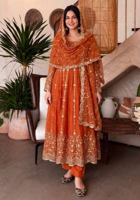 Orange Embroidery Fendi Gown Set