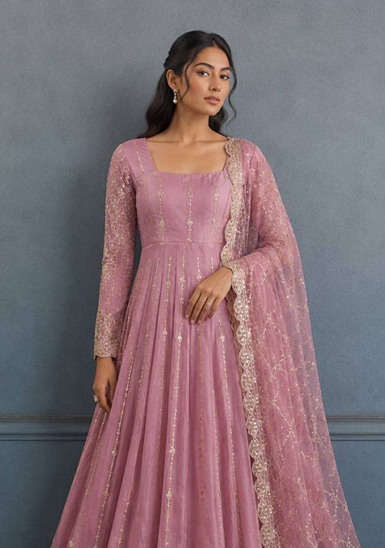 Pink Embroidery Fendi Gown Set - Indya