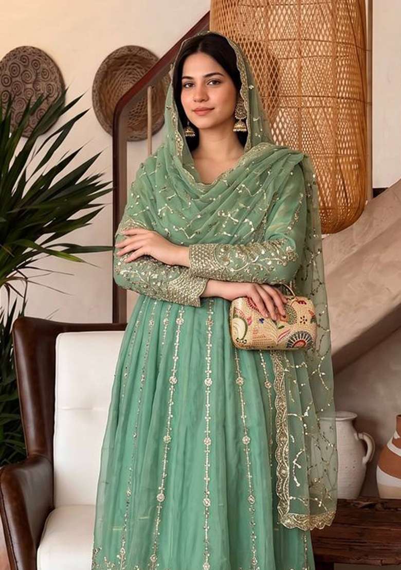 Pista Embroidery Fendi Gown Set - Indya