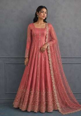 Peach Embroidery Fendi Gown Set