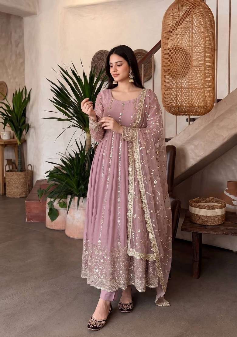 Violet Embroidery Fendi Gown Set - Indya