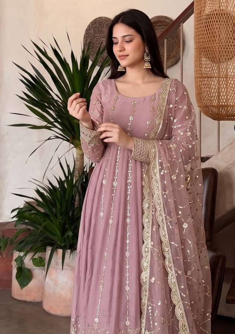 Violet Embroidery Fendi Gown Set - Indya