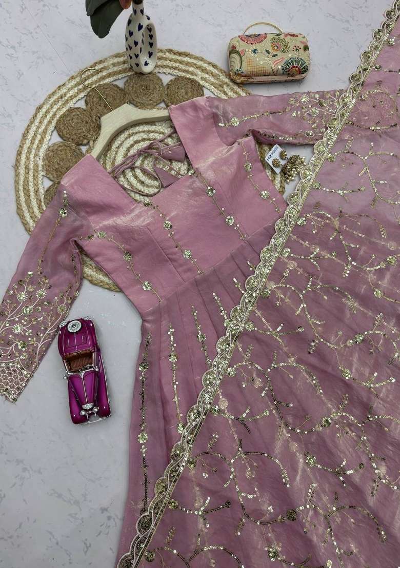 Violet Embroidery Fendi Gown Set - Indya