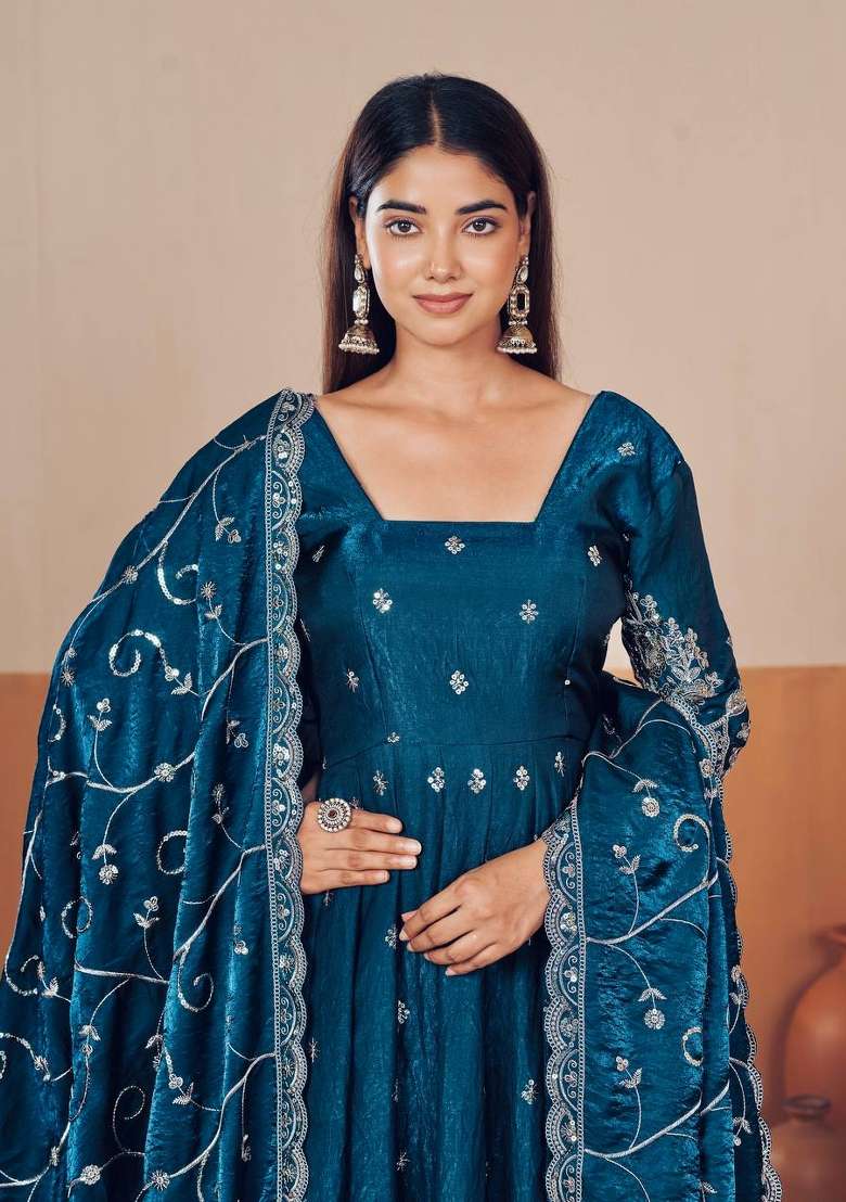 Rama Embroidery Silk Gown Set - Indya