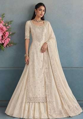 White Embroidery Chinon Kurta Set