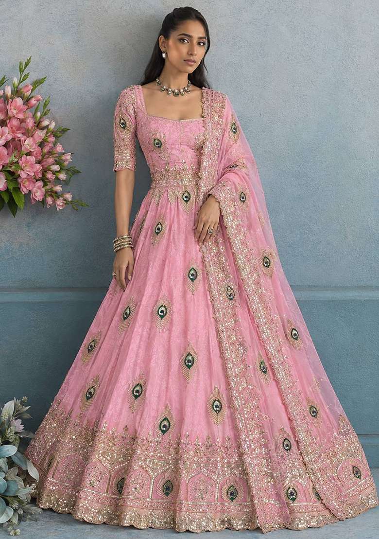 Pink Embroidery Fendi Gown Set - Indya