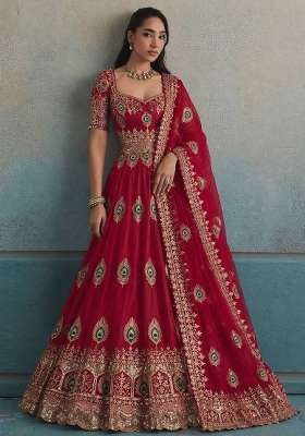 Red Embroidery Fendi Gown Set
