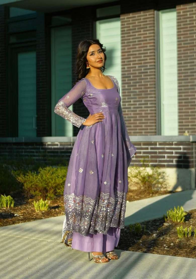 Grey Embroidery Fendi Gown Set - Indya
