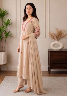 Cream Embroidery Roman Kurta Set