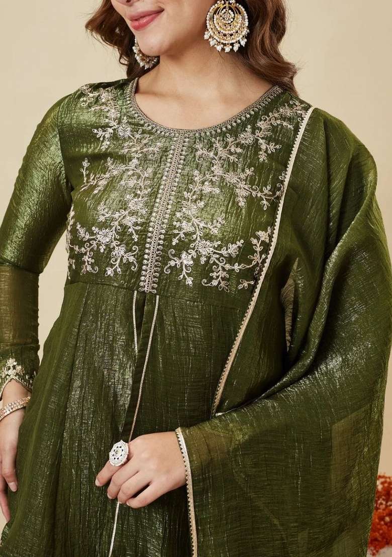 Mehendi Embroidery Crunchy Palazzo Set - Indya