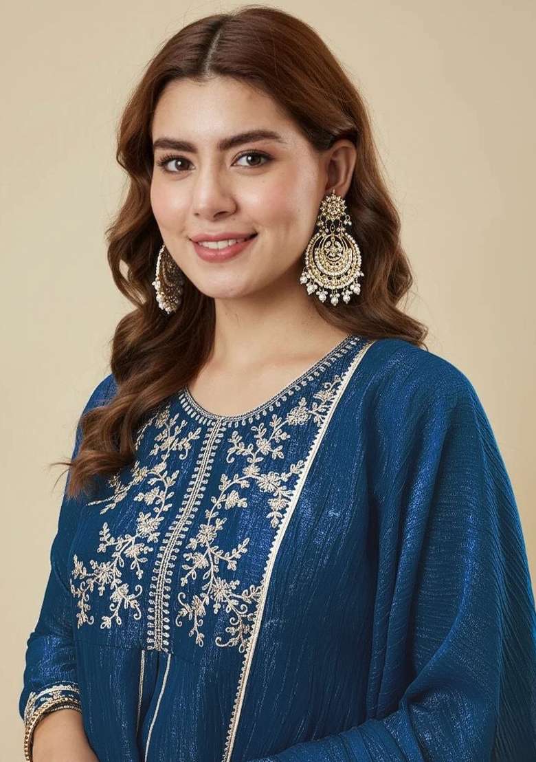 Rama Embroidery Crunchy Palazzo Set - Indya