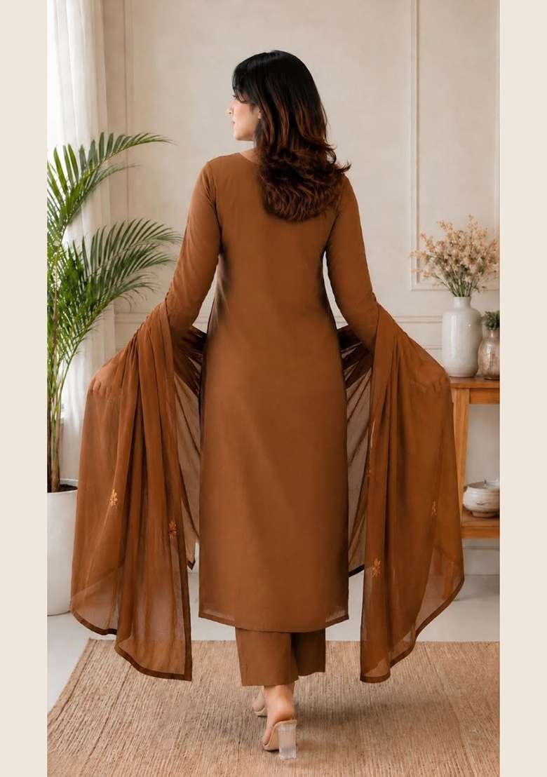 Mustard Embroidery Roman Kurta Set - Indya