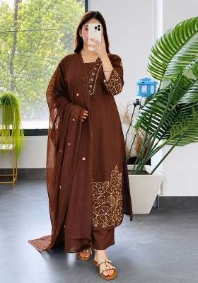 Brown Embroidery Roman Kurta Set