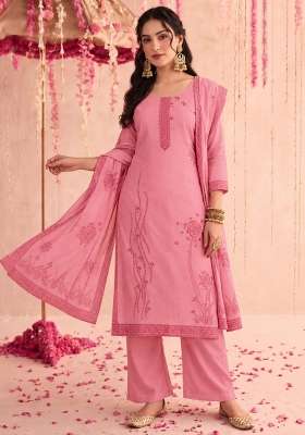 Pink Embroidery Cotton Kurta Set