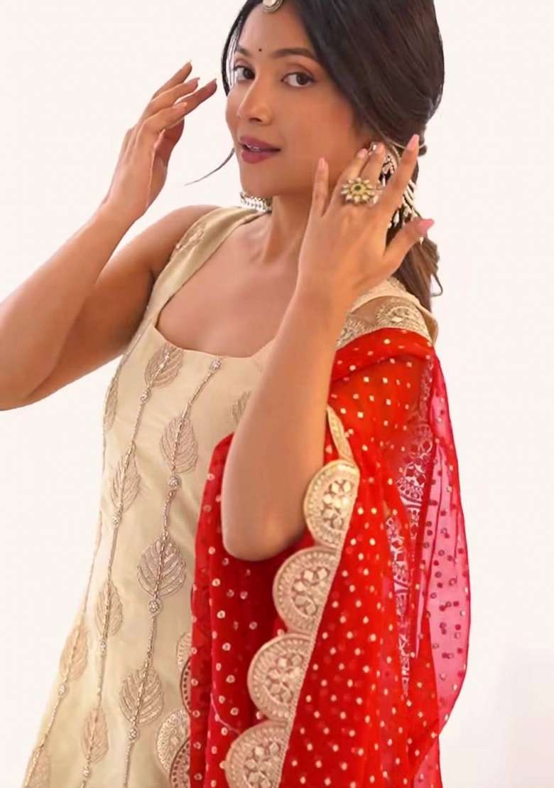 White Embroidery Crepe Palazzo Set - Indya