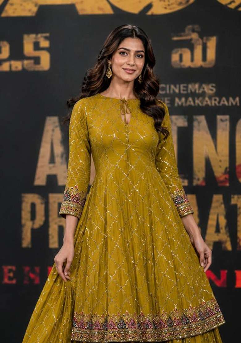 Yellow Embroidery Chinon Palazzo Set - Indya